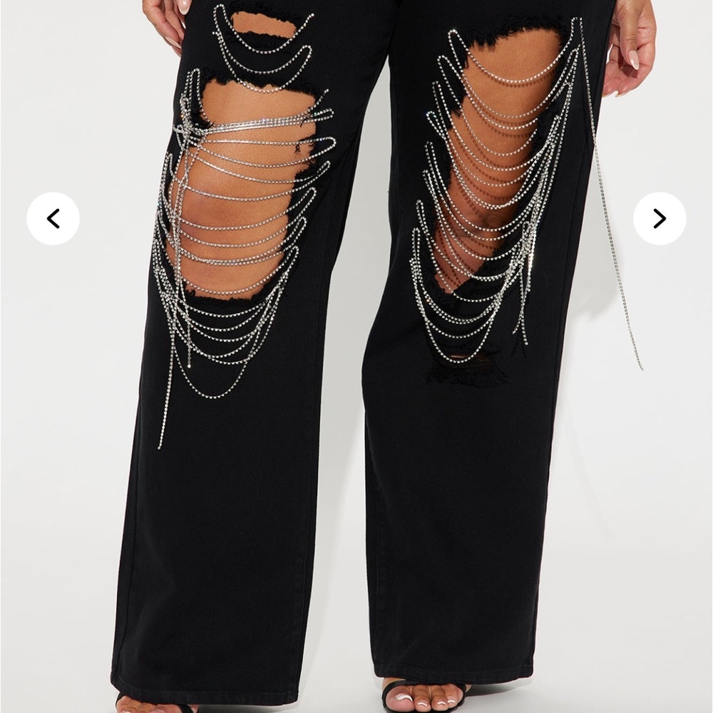 Black Chain-Embellished Distressed Pants